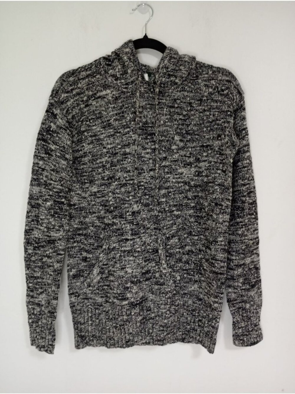 J. Crew Marled Knit Wool Blend Hoodie Sweater Size S Black & White Mens